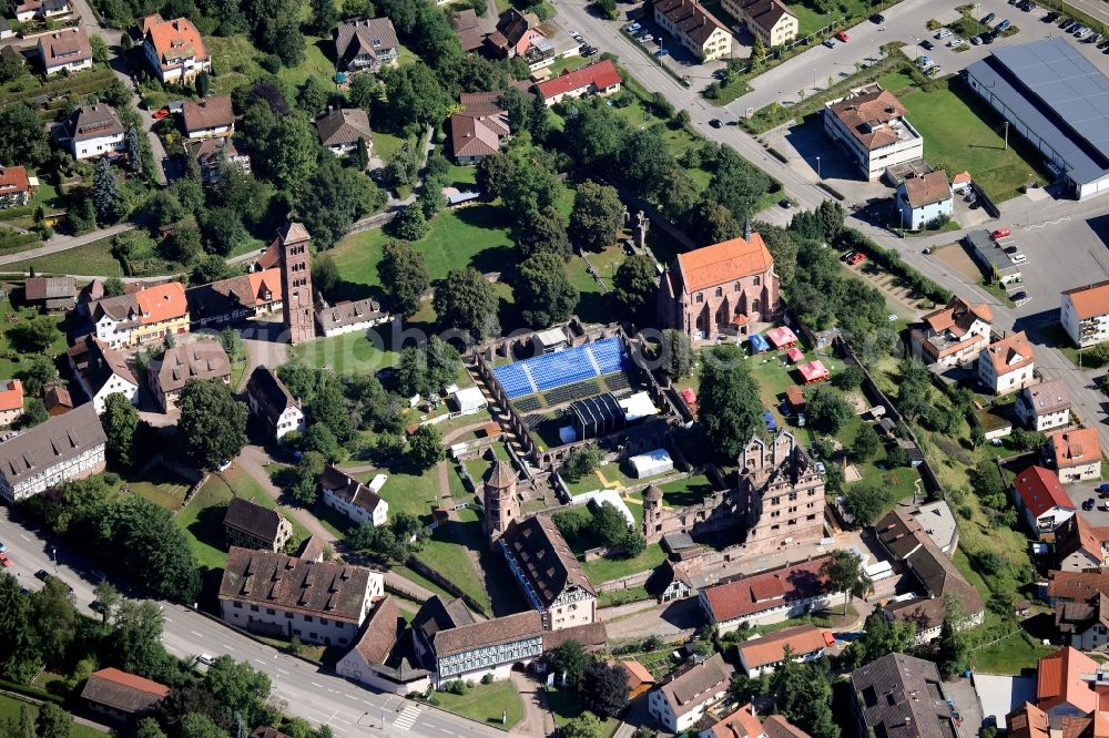 Aerial image Hirsau - The Benedictine monastery Hirsau was temporarily one of the most important monasteries in Germany. From there went out a number of monastic foundations. At the time of its construction in the late 11th century St. Peter and Paul was the greatest architectural monastery in Germany. Between 1875 and 1988 developed several archaeological excavations, the monastery grounds