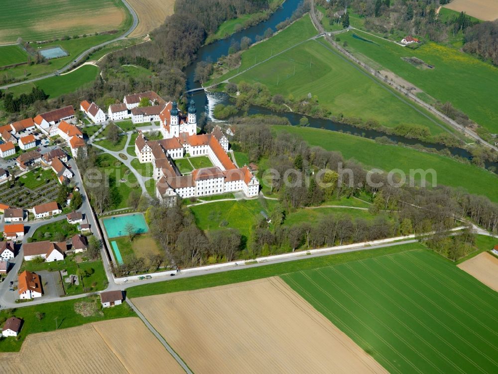 Riedlingen from above - The monastery is located in the municipality Obermarchtal Obermarchtal. Since its inception in the year 776 the monastery often changed its owners. In 1440 Marchtal was elevated to an abbey. 1701 a new building was consecrated to the church, which is one of the most famous examples of early German Baroque. Today the convent is used as a meeting house