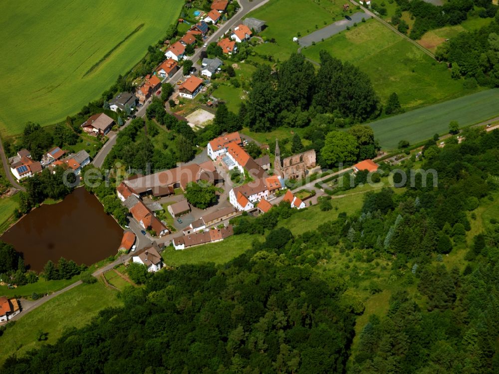 Aerial image Kerzenheim - The monastery Rosenthal, also in the monastery of St. Mary Rosenthal was one of the holy Mother of God Cistercian monastery. It is located in the northern Palatinate Rodenbachtal and today is a very idyllic monastery ruins with pond and catering to a small town that has formed, which administratively belongs to the Kerzenheim Donnersbergkreis