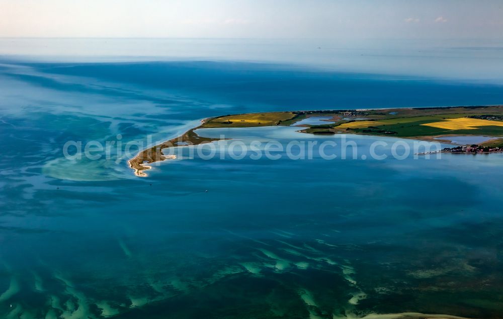 Fehmarn from above - The landscape protection area Krummsteert - Sulsdorfer Wiek is located in the southwest of the Baltic Sea island of Fehmarn in Schleswig-Holstein, Germany