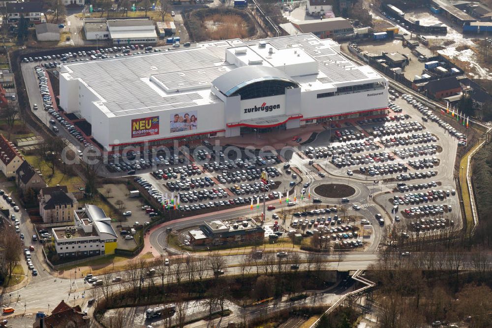 Herne from above - Look at the furniture store Zurbrüggen at Westerfeld in Herne. In May 2011 took the groundbreaking ceremony of the warehouse and sales hall place. The parking lot provides 800 car parking spaces