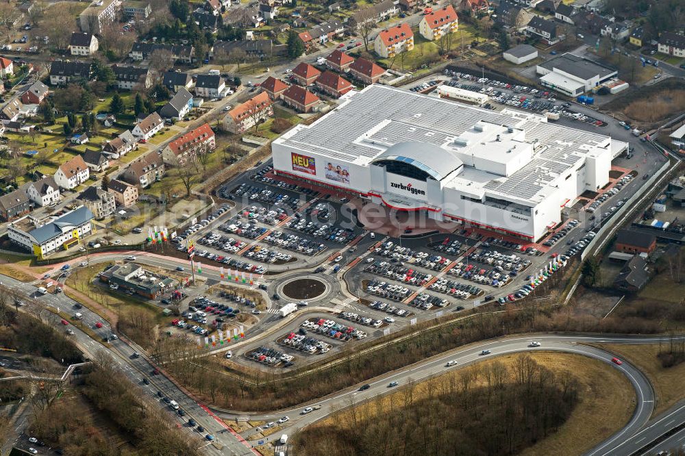 Herne from the bird's eye view: Look at the furniture store Zurbrüggen at Westerfeld in Herne. In May 2011 took the groundbreaking ceremony of the warehouse and sales hall place. The parking lot provides 800 car parking spaces