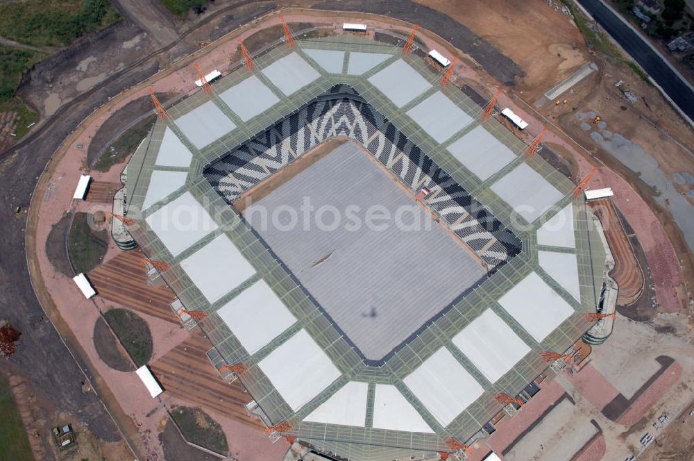 Nelspruit from the bird's eye view: Blick auf das Mbombela-Stadion in Nelspruit in der Provinz Mpumalanga in Südafrika, erbaut zur Fußball-Weltmeisterschaft. View of the Mbombela-Stadium in Nelspruit in South Africa for the FIFA World Cup 2010.