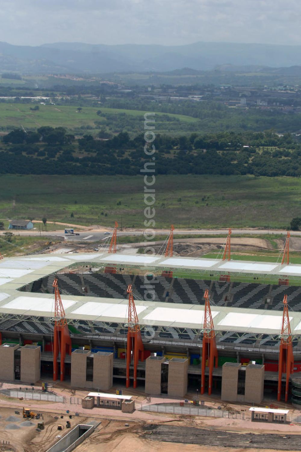 Nelspruit from the bird's eye view: Blick auf das Mbombela-Stadion in Nelspruit in der Provinz Mpumalanga in Südafrika, erbaut zur Fußball-Weltmeisterschaft. View of the Mbombela-Stadium in Nelspruit in South Africa for the FIFA World Cup 2010.