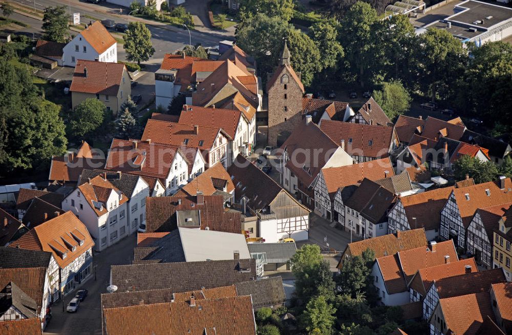 Blomberg from above - The Niederntor dates from the 15th century and the last remaining medieval city gates in Lippe. It leads into the historic center of Blomberg