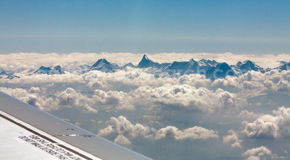 Aerial image Saint-Gervais-les-Bains - View at the Mont Blanc mountain mass above the clouds in the French Alps