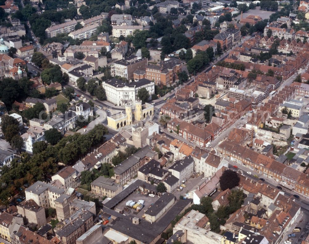 Potsdam from above - The Nauen Gate in Potsdam in Brandenburg. The gate is one of the three remaining city gates of Potsdam. It was built in 1754/55 and is considered the first neo-Gothic style building on the European continent and is at the intersection Hegelallee corner Friedrich-Ebert-Strasse