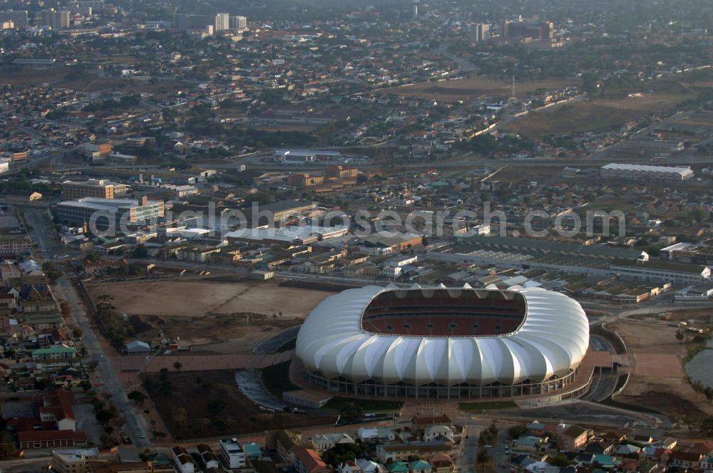 Aerial image Port Elizabeth - Blick auf das Nelson - Mandela - Bay - Stadion in Port Elizabeth in der Provinz Eastern Cape in Südafrika vor der Fußball-Weltmeisterschaft 2010. Der architektonische Entwurf stammt vom deutschen Architekturbüro Gerkan, Marg und Partner (gmp), die Tragwerksplanung für das Dach erfolgt durch Ingenieurbüro Schlaich, Bergermann und Partner. Das Stadion steht am North End Lake. View of the Nelson-Mandela-Bay-Stadium in Port Elizabeth in South Africa for the FIFA World Cup 2010.