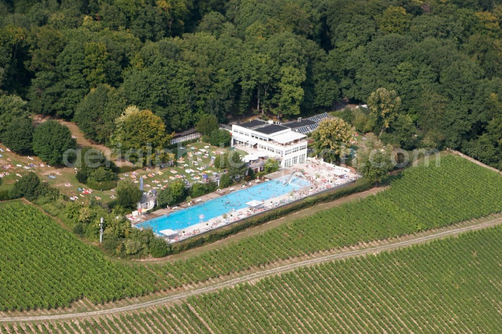 Wiesbaden from above - The Opelbad is an outdoor swimming pool and is located on the vineyard of the Neroberg in Wiesbaden in Hesse