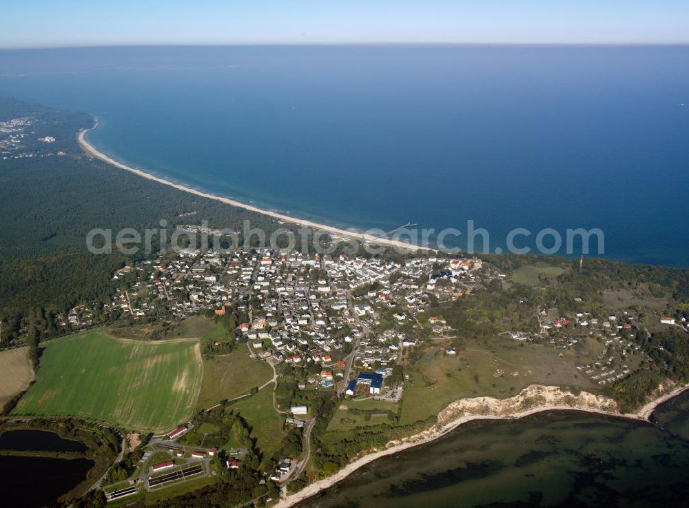 Aerial photograph Mönchgut - Granitz - View of Göhren, a municipality in the district on the peninsula Mönchgut of Ruegen in Mecklenburg-Western Pomerania. It includes the Cape Nordperd, the easternmost point of Rügen