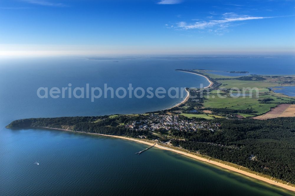 Göhren from above - View of Goehren, a municipality in the district on the peninsula Moenchgut of Ruegen in Mecklenburg-Western Pomerania. It includes the Cape Nordperd, the easternmost point of Ruegen