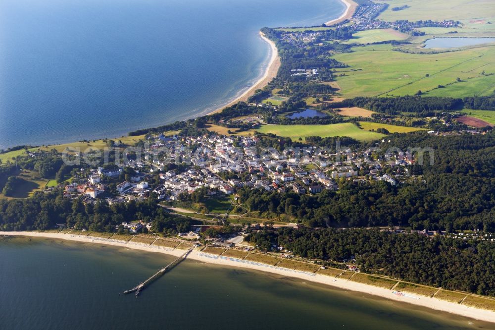 Aerial image Göhren - View of Goehren, a municipality in the district on the peninsula Moenchgut of Ruegen in Mecklenburg-Western Pomerania. It includes the Cape Nordperd, the easternmost point of Ruegen