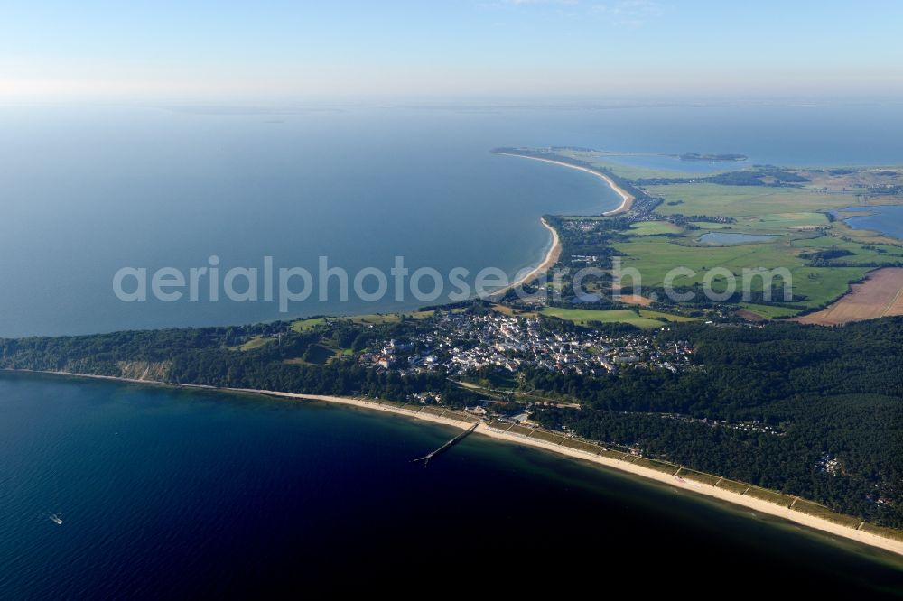 Aerial photograph Göhren - View of Goehren, a municipality in the district on the peninsula Moenchgut of Ruegen in Mecklenburg-Western Pomerania. It includes the Cape Nordperd, the easternmost point of Ruegen