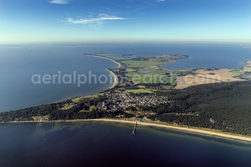 Göhren from above - View of Goehren, a municipality in the district on the peninsula Moenchgut of Ruegen in Mecklenburg-Western Pomerania. It includes the Cape Nordperd, the easternmost point of Ruegen