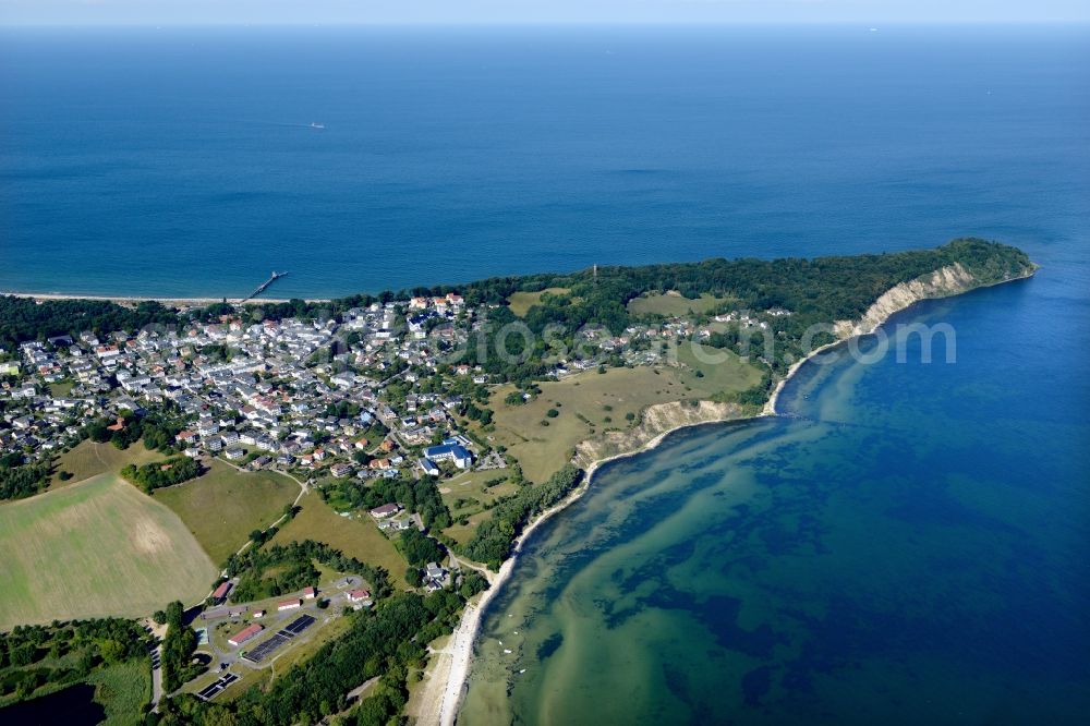 Aerial image Göhren - View of Goehren, a municipality in the district on the peninsula Moenchgut of Ruegen in Mecklenburg-Western Pomerania. It includes the Cape Nordperd, the easternmost point of Ruegen