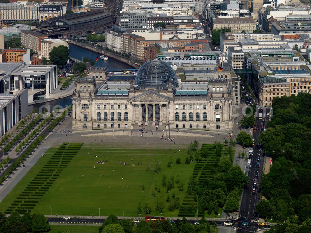 Aerial image Berlin - The Reichstag building in Berlin is seat of the German Bundestag since 1999