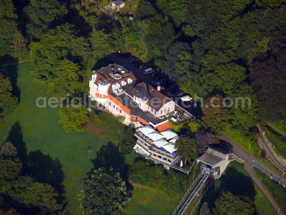 Freiburg im Breisgau from above - Das Restaurant Dattler am Schlossberg in Freiburg, Baden-Württemberg. The restaurant Dattler on the hill Schlossberg in Freiburg, Baden-Wuerttemberg.