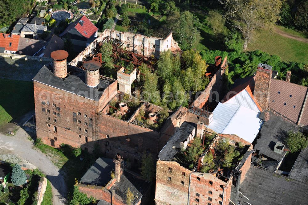 Nienburg / Saale from above - View of the ruins of the old malting building near the Schloss street in Nienburg an der Saale in Saxony-Anhalt