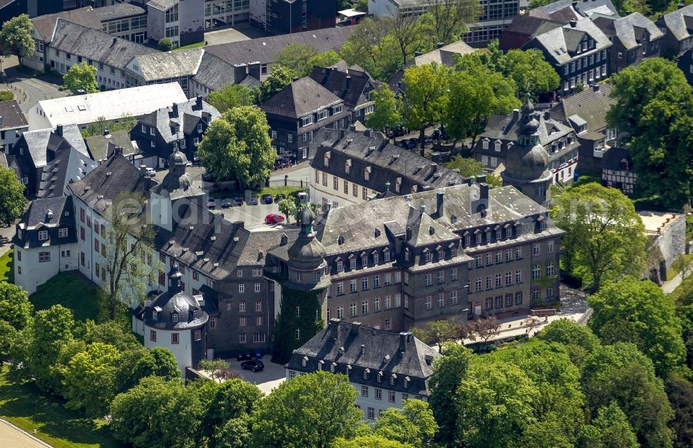 Bad Berleburg from the bird's eye view: The Palace Berleburg in Bad Berleburg in the county district Siegen-Wittgenstein in the state of North Rhine-Westphali. View of the castle Berleburg and the orangery. The castle is now owned by the family Sayn-Wittgenstein-Berleburg and is used as a museum