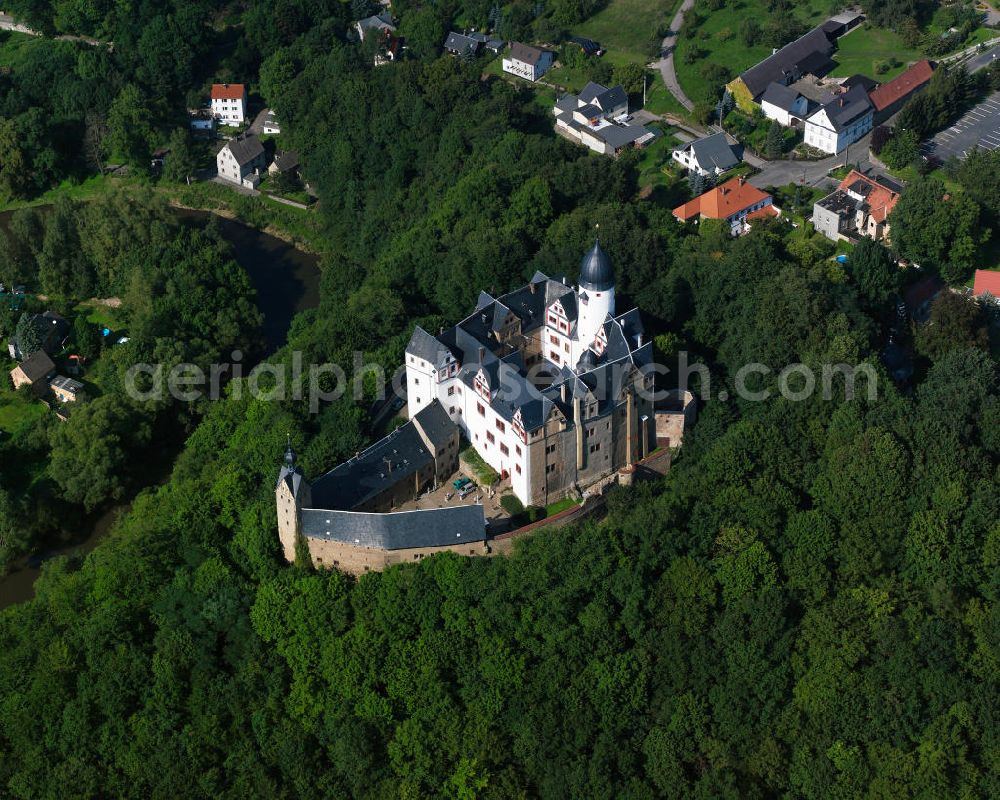 Lunzenau from above - View at the Castle Rochsburg. It is located on a ridge and on three sides surrounded by the Zwickauer Mulde river. Currently the castle museum is being expanded