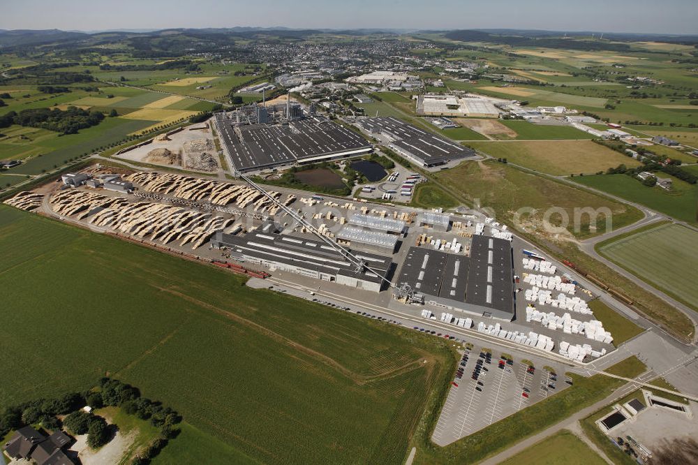 Aerial photograph BRILON - The particleboard plant, sawmill and laminate plant of the Egger Group was established in 1990 and has its own power plant, which is fired with waste wood