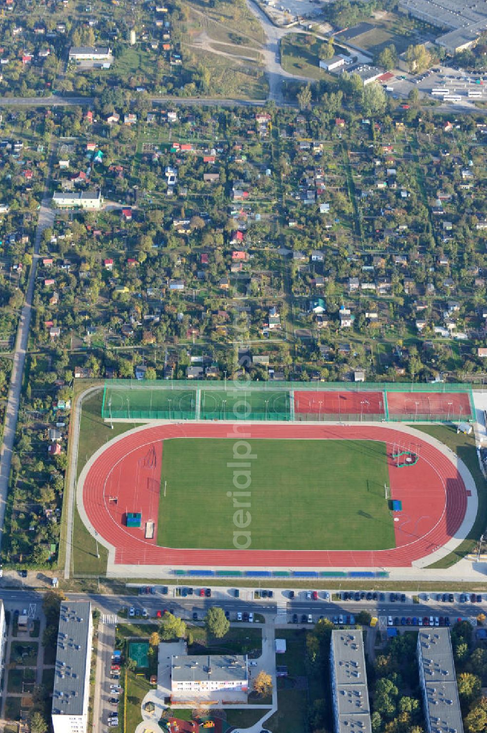 POLKOWICE / POLKWITZ from above - View of the KS Stadium of Polkowice, Poland. It is the homeplace of the local football club KS Polkowice