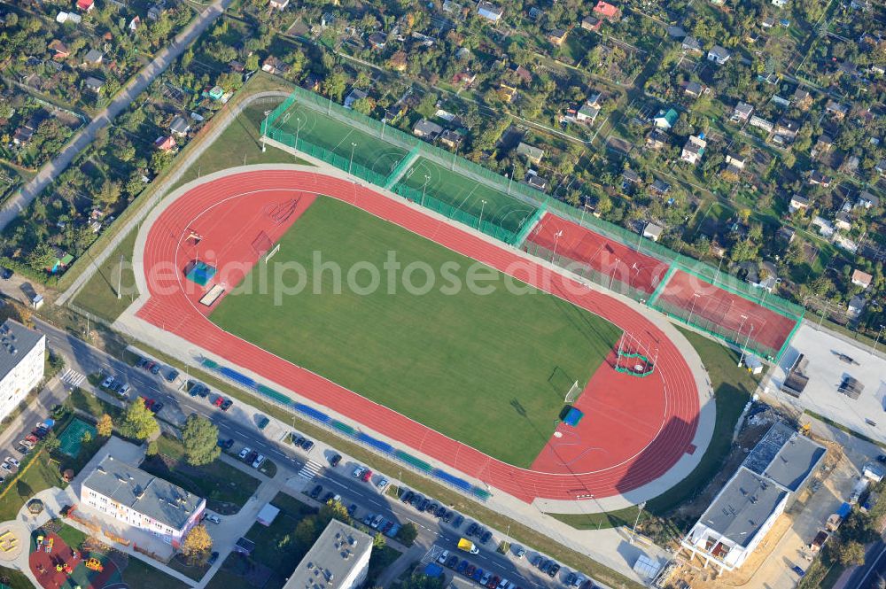 Aerial image POLKOWICE / POLKWITZ - View of the KS Stadium of Polkowice, Poland. It is the homeplace of the local football club KS Polkowice