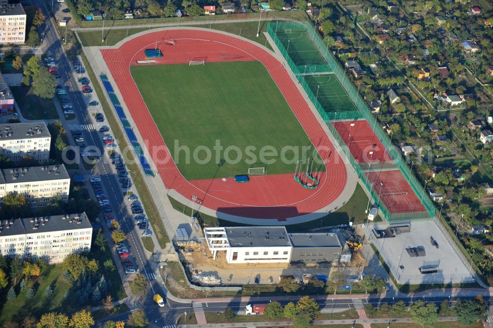 POLKOWICE / POLKWITZ from above - View of the KS Stadium of Polkowice, Poland. It is the homeplace of the local football club KS Polkowice