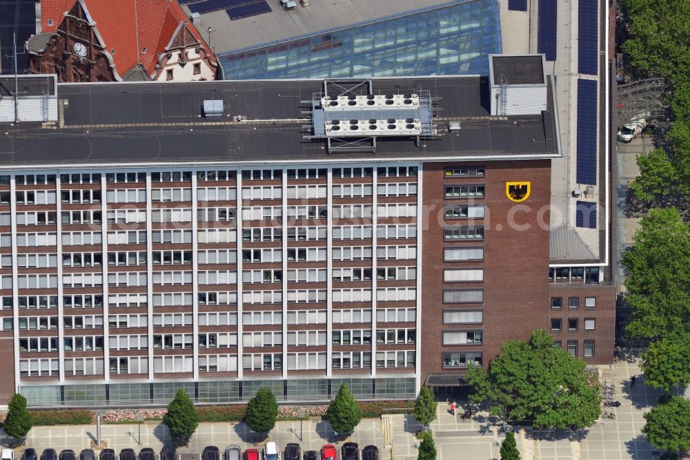 Dortmund from the bird's eye view: The city administration offices at the Südwall street in the city center of Dortmund in the state of North Rhine-Westphalia. Here are several administration offices and services such as the registration office, the council, the road traffic licensing department, the register office and the insurance office of the city of Dortmund