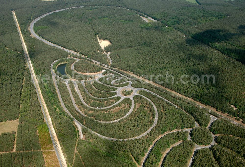 GIFHORN from the bird's eye view: The VW test track Ehra-Lessien in the rural district Gifhorn of Lower Saxony. The area is used as a test and proving ground for VW and its associated car brands and includes among others a high-speed circuit