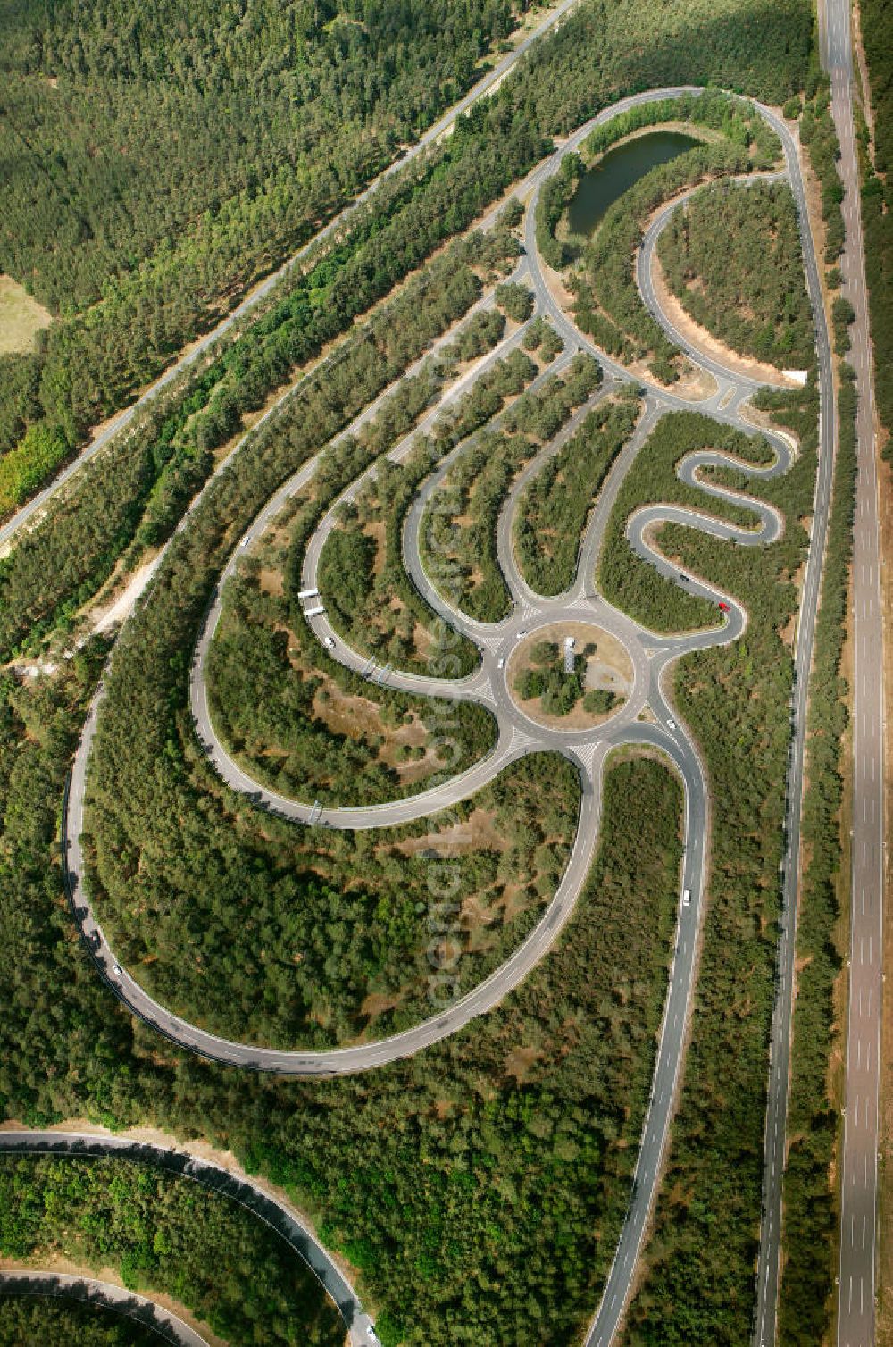 GIFHORN from above - The VW test track Ehra-Lessien in the rural district Gifhorn of Lower Saxony. The area is used as a test and proving ground for VW and its associated car brands and includes among others a high-speed circuit