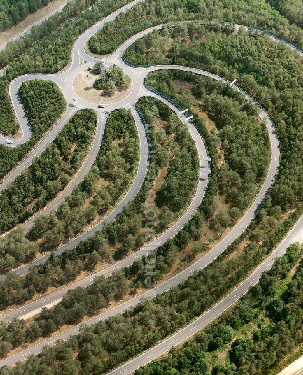 GIFHORN from the bird's eye view: The VW test track Ehra-Lessien in the rural district Gifhorn of Lower Saxony. The area is used as a test and proving ground for VW and its associated car brands and includes among others a high-speed circuit