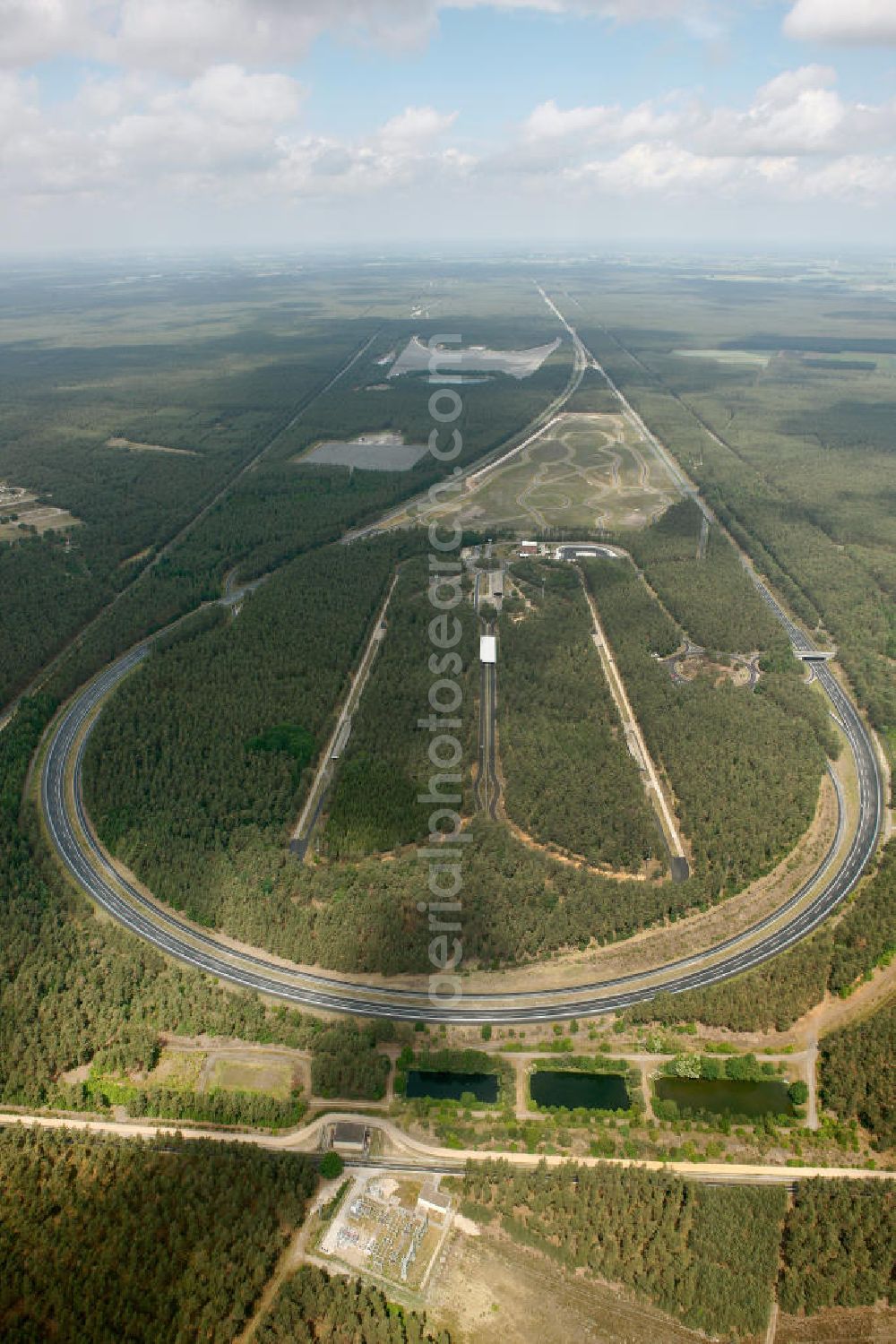 GIFHORN from the bird's eye view: The VW test track Ehra-Lessien in the rural district Gifhorn of Lower Saxony. The area is used as a test and proving ground for VW and its associated car brands and includes among others a high-speed circuit