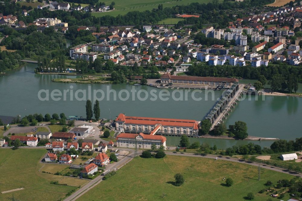 Aerial photograph Grenzach-Wyhlen - Structure, buildings and dams of the hydroelectric power plant Augst - Wyhlen at the Upper Rhine in Grenzach-Wyhlen in the state Baden-Wurttemberg, Germany