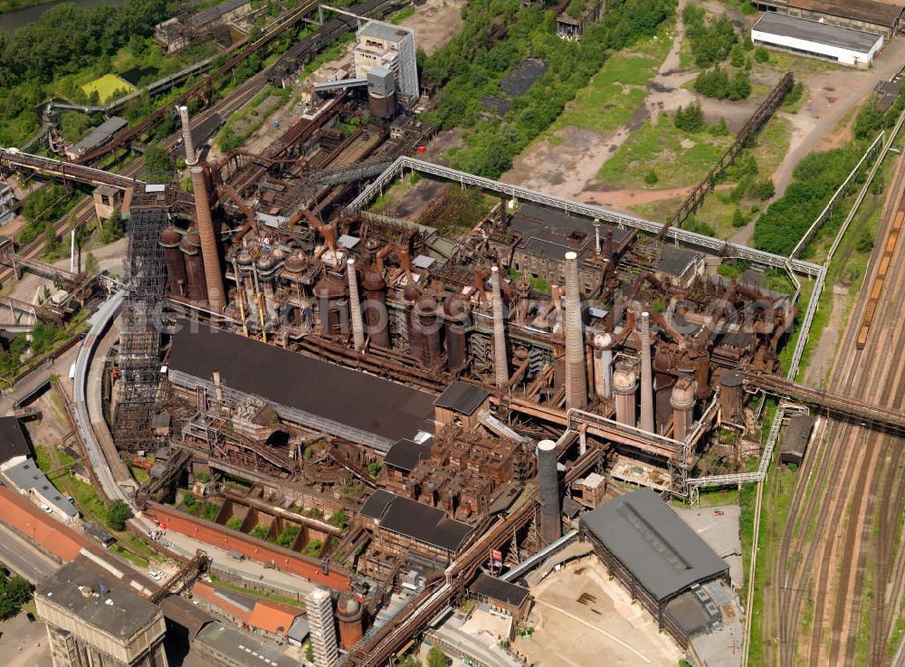 Saarbrücken from above - The Völklinger Hütte is a former iron factory in Saarbrücken was abandonne in 1986. It was announced as a World Heritage Site by the UNESCO in 1994. It was the first industrial memorial of the World Heritage Site