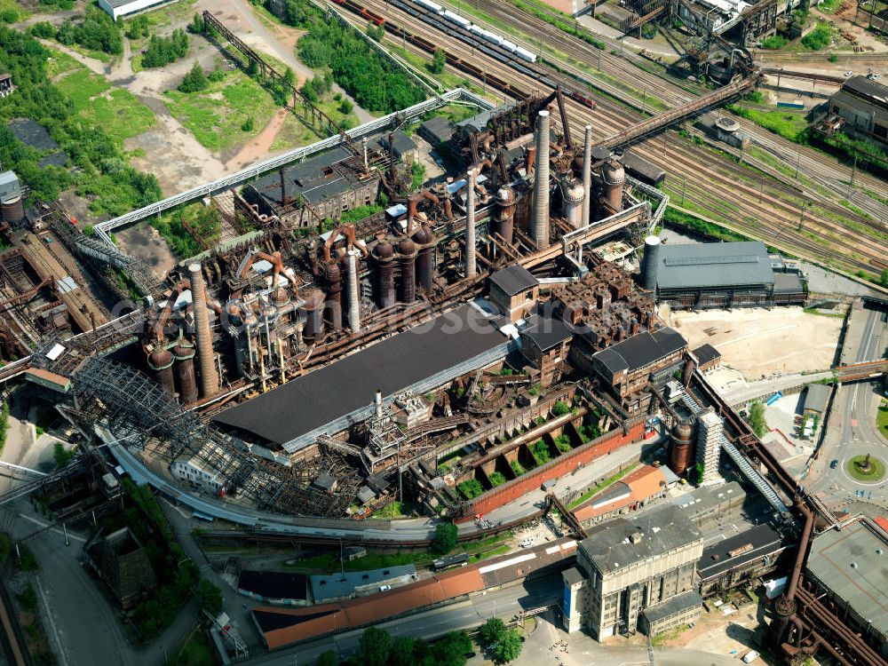 Saarbrücken from the bird's eye view: The Völklinger Hütte is a former iron factory in Saarbrücken was abandonne in 1986. It was announced as a World Heritage Site by the UNESCO in 1994. It was the first industrial memorial of the World Heritage Site