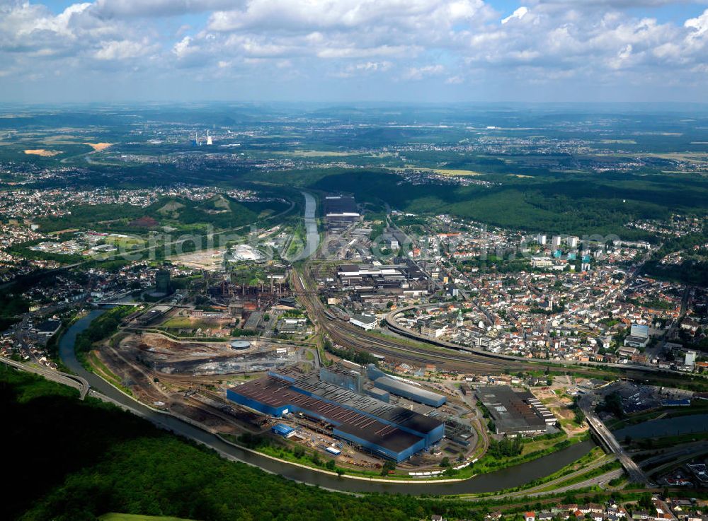 Saarbrücken from above - The Völklinger Hütte is a former iron factory in Saarbrücken was abandonne in 1986. It was announced as a World Heritage Site by the UNESCO in 1994. It was the first industrial memorial of the World Heritage Site