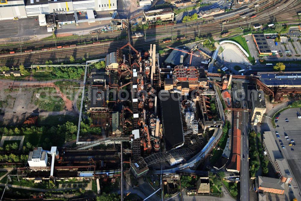 Saarbrücken from above - The Völklinger Hütte is a former iron factory in Saarbrücken was abandonne in 1986. It was announced as a World Heritage Site by the UNESCO in 1994. It was the first industrial memorial of the World Heritage Site