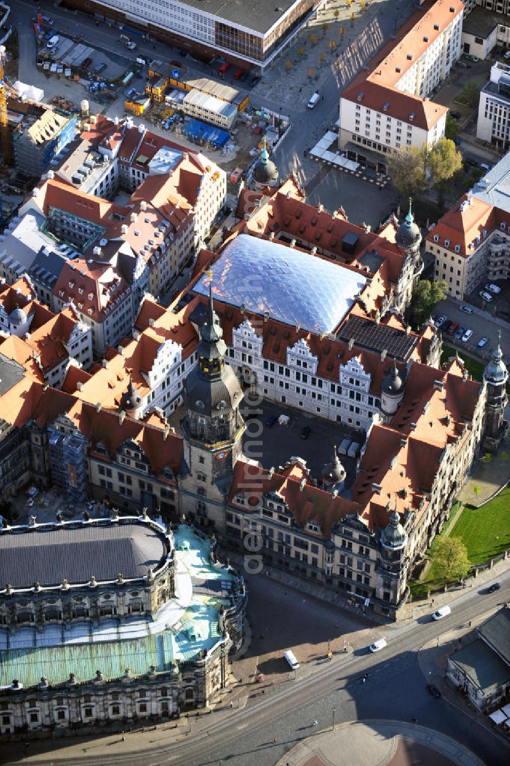 Dresden from above - View of the restored Royal Palace, the residence of the Saxon electors