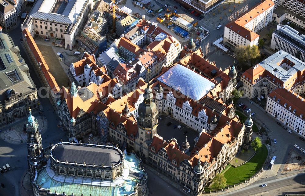 Dresden from the bird's eye view: View of the restored Royal Palace, the residence of the Saxon electors