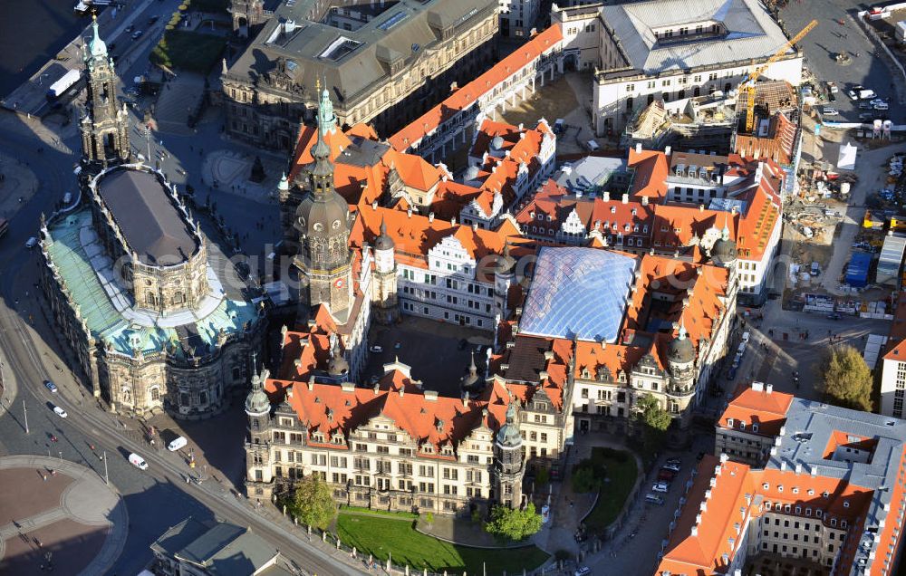 Aerial image Dresden - View of the restored Royal Palace, the residence of the Saxon electors