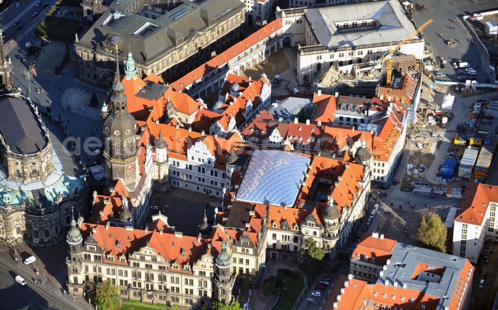 Aerial photograph Dresden - View of the restored Royal Palace, the residence of the Saxon electors