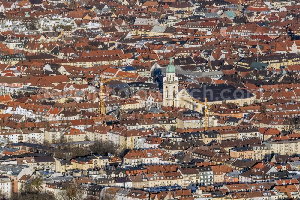 Aerial image München - View of the borough Maxvorstadt in Munich in Bavaria. The St. Joseph church is located in the center