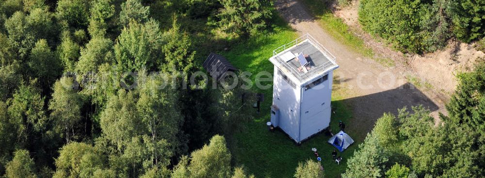 Aerial image Probstzella - Alter DDR Grenzturm / Wachturm und ehemaliger Grenzverlauf bzw. Mauerverlauf zwischen Thüringen und Bayern. Old GDR watchtower and boundary line resp. route of the wall between Thuringia and Bavaria.