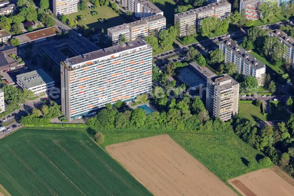 Aerial image München - High-rise building DEBA Hochhaus in the residential area Solln in Munich in the state Bavaria, Germany