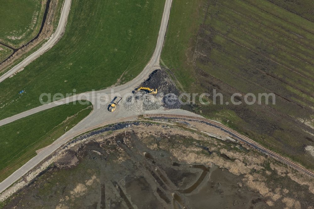 Aerial photograph Dagebüll - Dyke building site in the Dagebueller Koog in Dagebuell in the federal state Schleswig-Holstein, Germany