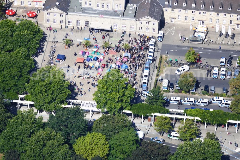 Aerial photograph Göttingen - Demonstration of NPD on the station square in Goettingen in the state Lower Saxony