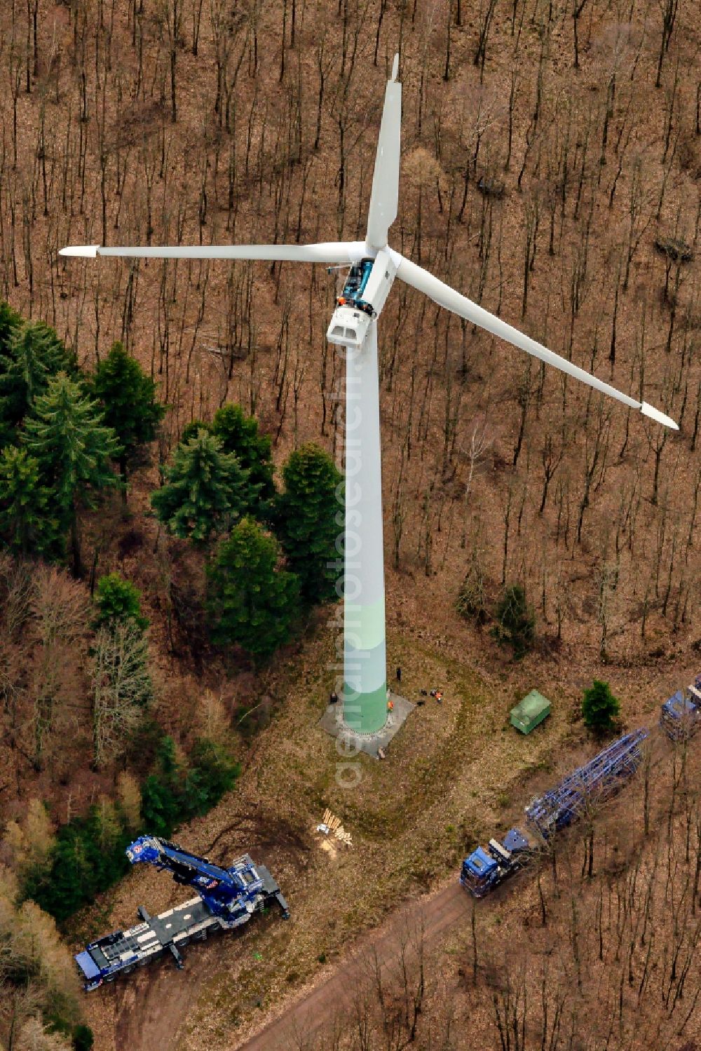 Ettenheimmünster from above - Wind turbine windmills (WEA) in a forest area in Ettenheimmuenster in the state Baden-Wurttemberg, Germany