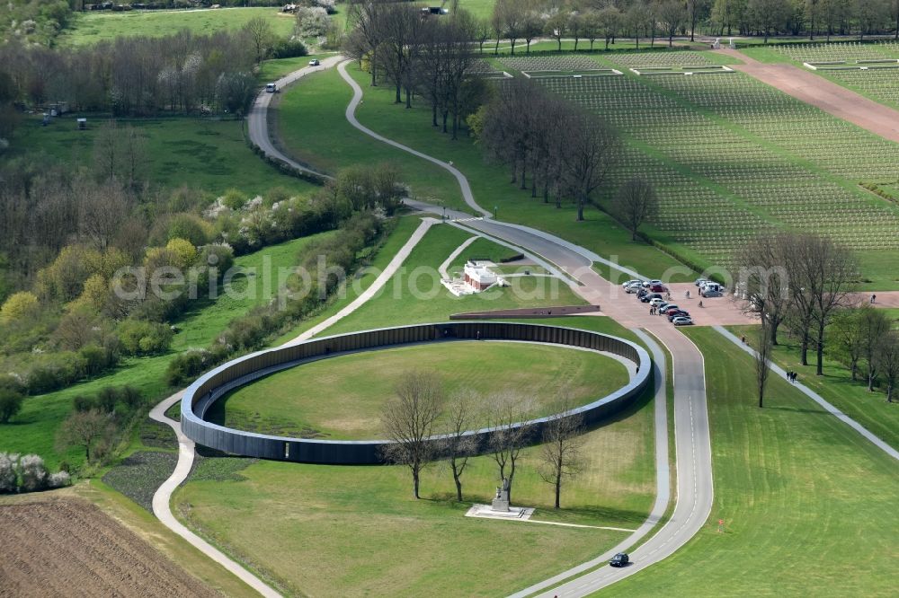 Ablain-Saint-Nazaire from above - Memorial Ring of Remembrance on the premises of the cemetery Notre Dame de Lorette in Ablain-Saint-Nazaire in Nord-Pas-de-Calais Picardy, France. The cemetery is the world's largest French military cemetery