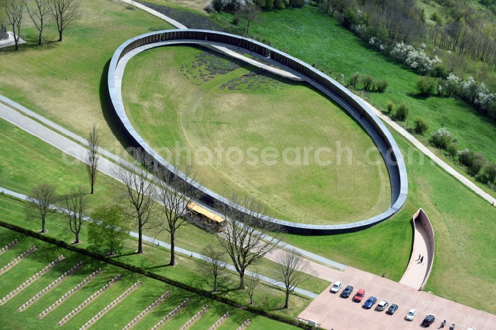 Aerial image Ablain-Saint-Nazaire - Memorial Ring of Remembrance on the premises of the cemetery Notre Dame de Lorette in Ablain-Saint-Nazaire in Nord-Pas-de-Calais Picardy, France. The cemetery is the world's largest French military cemetery